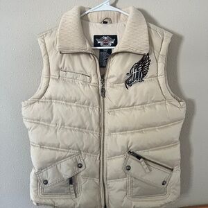 Harley-Davidson Cream Puffer Vest with Winged Logo